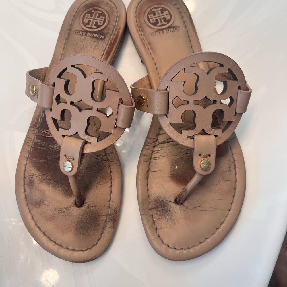 Tory Burch Beige Logo Miller Sandals